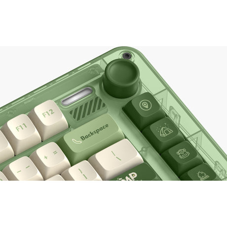Iqunix ZX75 Camping kabellose mechanische Tastatur (grün, US-Layout (QWERTZ), Cherry MX Blau, 75 %, RGB-LEDs, Hot-Swap-fähig, Double-Shot PBT, 2,4 GHz | Bluetooth 5.1 | USB-C)