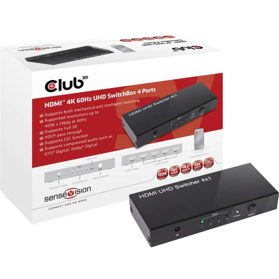 Club 3D HDMI 2.0 UHD Switchbox 4 Ports Adapter (Schwarz, CSV-1370)