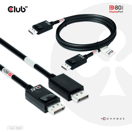 Club 3D DisplayPort 2.1 Vesa DP80 zertifiziertes Kabel Stecker-Stecker (Schwarz, 1,2 Meter, 4K 240 Hz, 8K 60 Hz, 80 Gbit/s)
