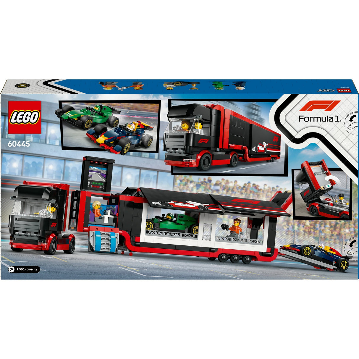 Lego City 60445 F1-Truck mit RB20- und AMR24-F1-Autos