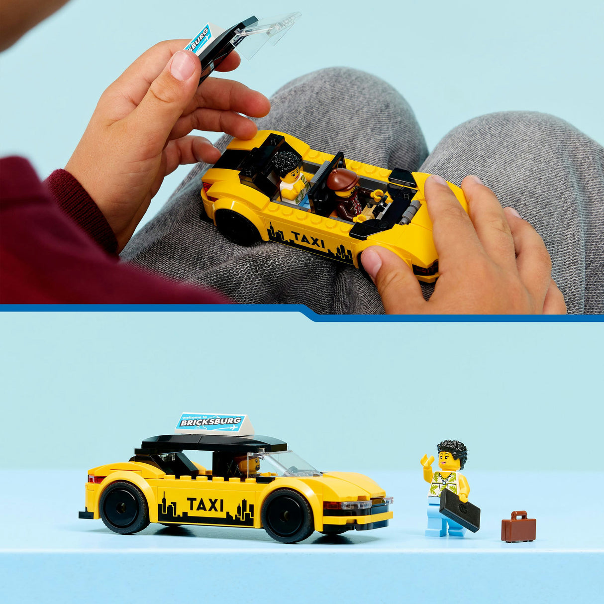 Lego ® city gele taxi - modelautobouwset met 2 minifiguren - klassieke speelgoedtaxi - 60487