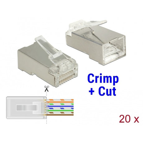 Delock RJ45 Crimp+Cut Stecker Cat.6 STP Stecker (transparent, 20 Stück)