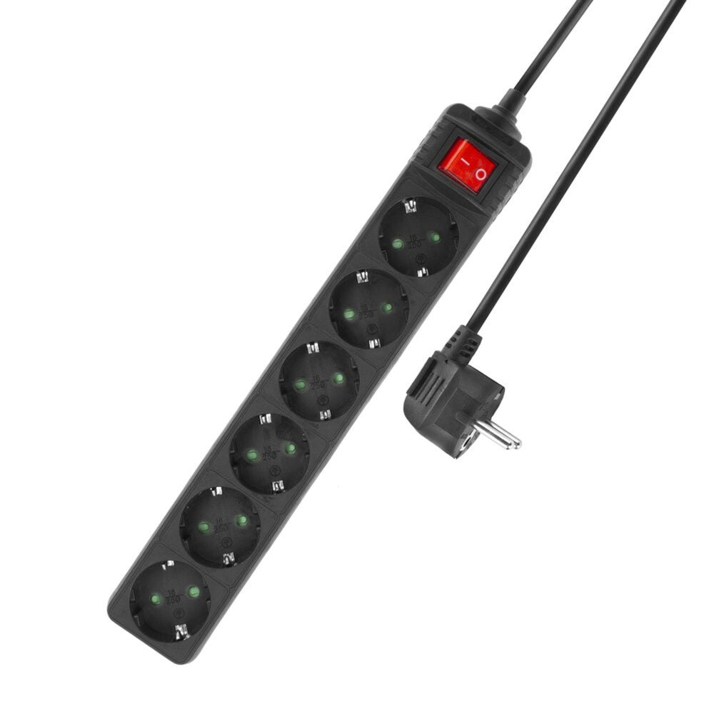 Act-Steckdosenleiste mit Leuchtschalter, 6 Steckdosen, 3 m, schwarz AC2465