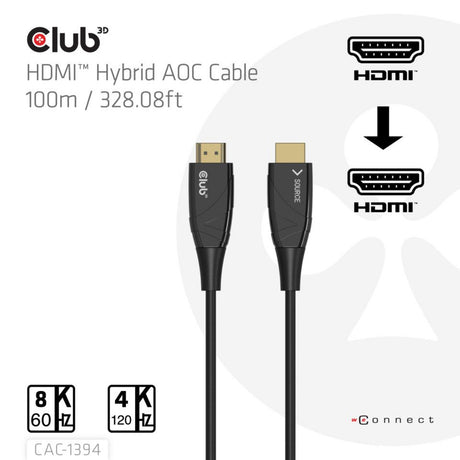 Club 3D HDMI-Hybrid-AOC-Kabel 8K60Hz 4K120Hz, 100 m Kabel (schwarz)