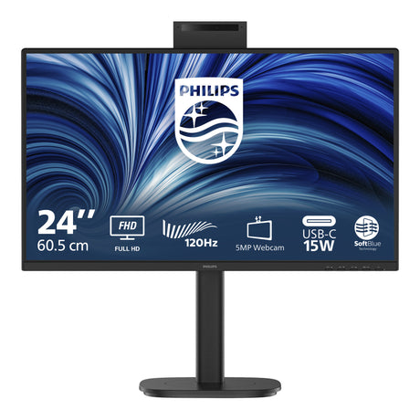 Philips 24b2n3200jh 00 23.8 monitor (zwart, 1x displayport, 1x hdmi, 1x vga, 4x usb-a, 120 hz, webcam)