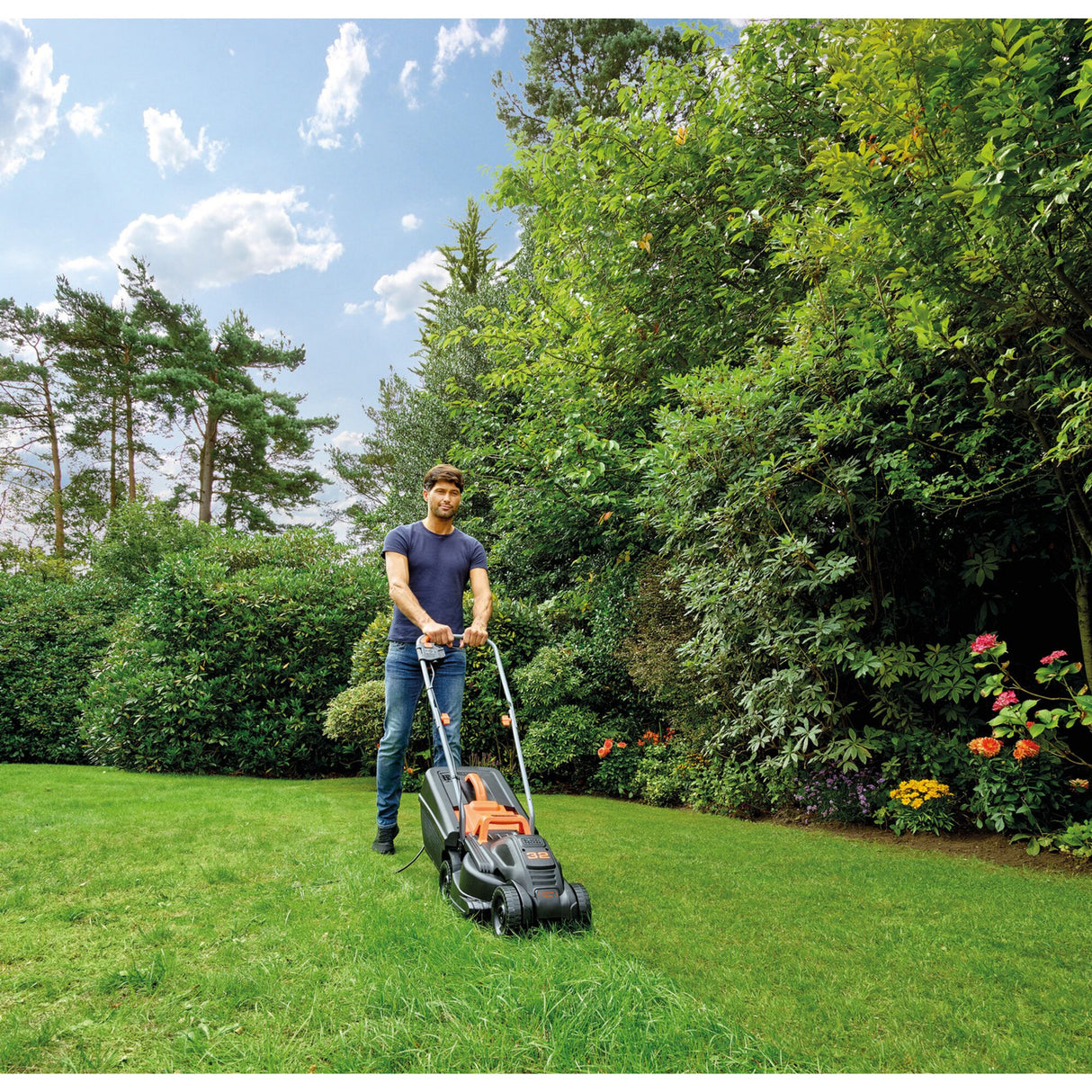 Black+Decker 1000 W 32 cm Rasenmäher + 250 W Rasentrimmer (schwarz orange, Rasenflächen bis zu 250 m²)