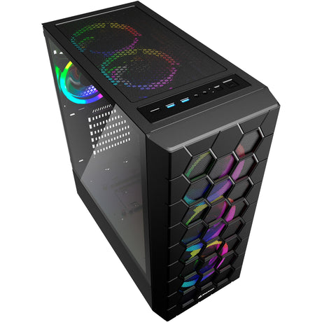 Sharkoon RGB Hex Midi Tower Gehäuse (schwarz | 2x USB-A | 1x USB-C | RGB | gehärtetes Glas)