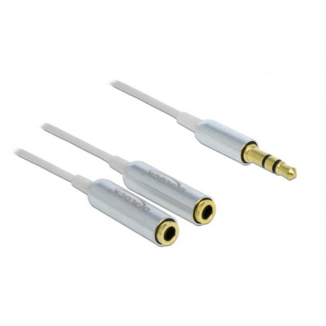 Delock Kabel Audio Splitter Stereo Klinke Stecker 3,5mm > 2x Stereo Klinke Buchse Splitterkabel (Weiß Silber)