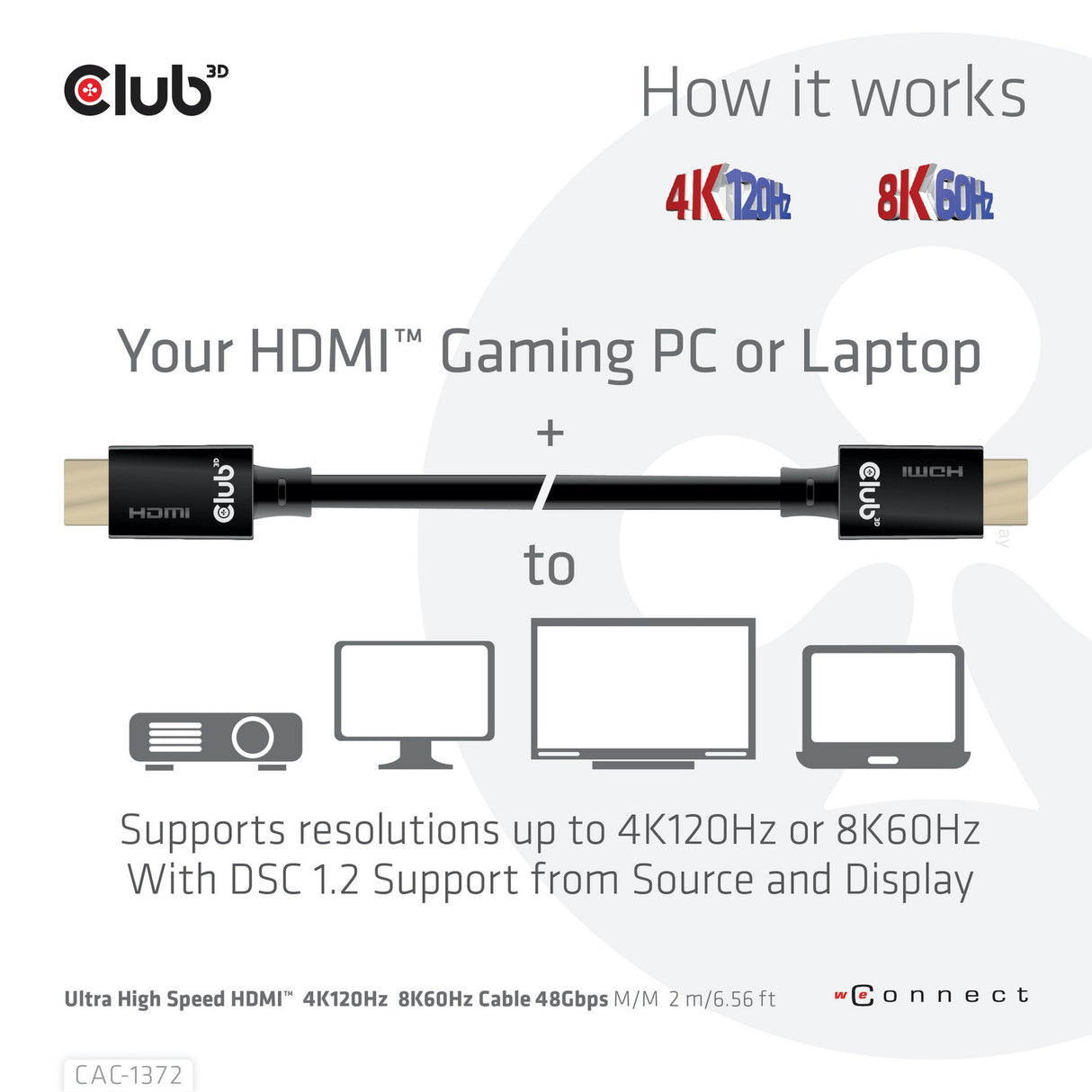 Club 3D Ultra-High-Speed-HDMI-2.1-zertifiziertes Kabel männlich-männlich (schwarz, 2 Meter, 4K 120 Hz, 8K 60 Hz, 48 Gbit/s)