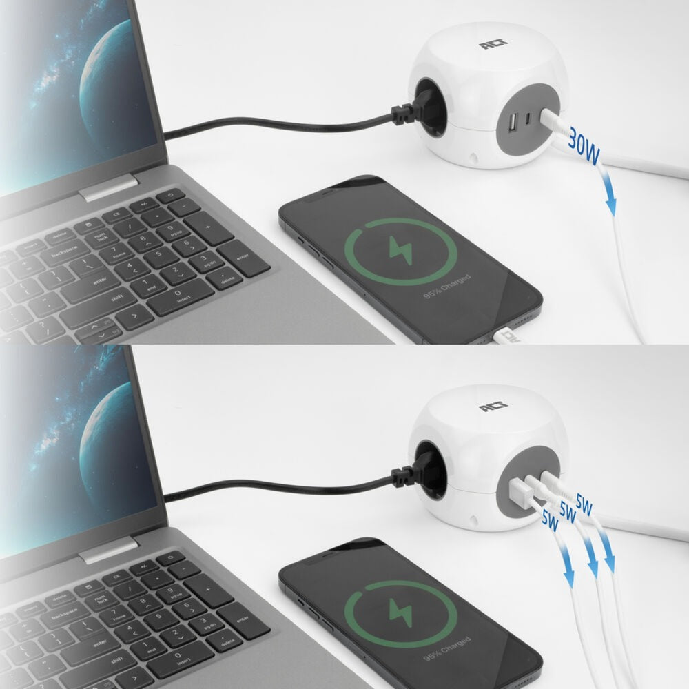 Act Connectivity Steckdosenleiste Cube mit 3 Steckdosen, 30 W d