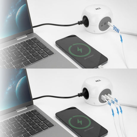 Act-Konnektivität: Act-Steckdosenleiste mit 3 Steckdosen, 30 W Stromversorgung, USB-C-A-Anschlüssen, Kabellänge 1,5 m, AC2425