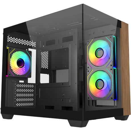 Cooler master elite 481 wood midi tower behuizing (zwart houtkleur | 2x usb-a | 1x usb-c | tempered glass)