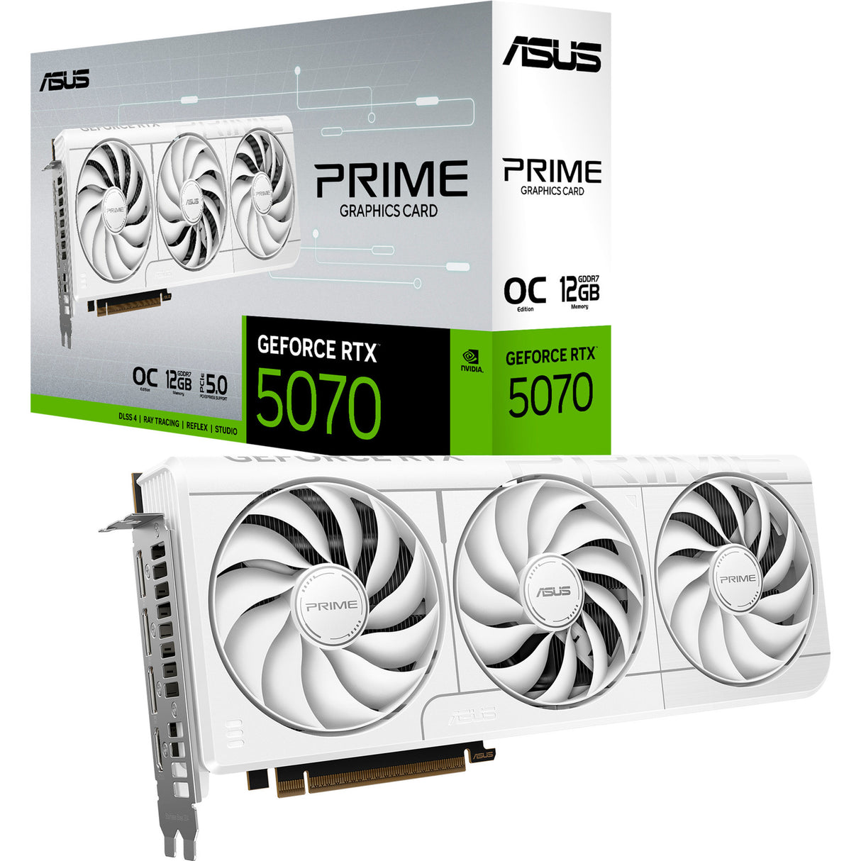 Asus Prime GeForce RTX 5070 OC White Grafikkarte (weiß, 3x Display Port, 2x HDMI, DLSS 4)
