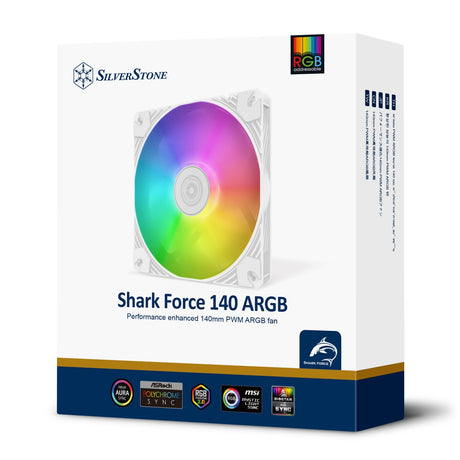 Silverstone Shark Force 140 ArGB Gehäuselüfter (weiß, 140 x 140 x 25 mm, PWM, 4-1 Pin ArGB (5 V LED))