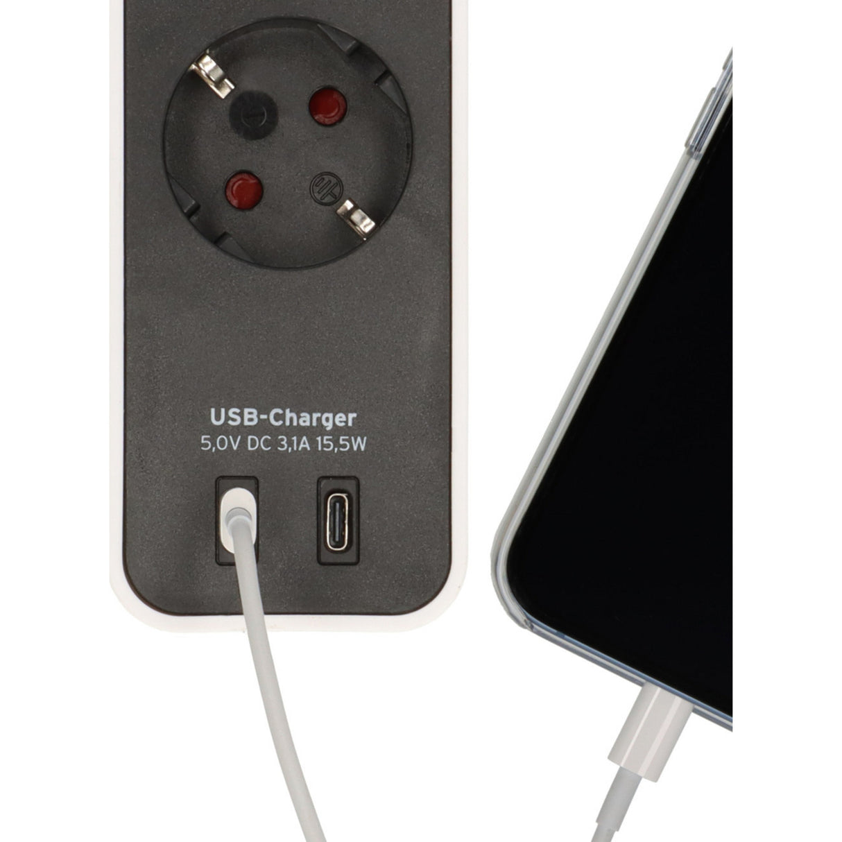 Brennerstuhl ecolor Steckdosenleiste mit 2 USB-C Ladebuchsen | 4-fach | weiß schwarz | 1,5m h05vv-f 3g1,5 - 1153240126