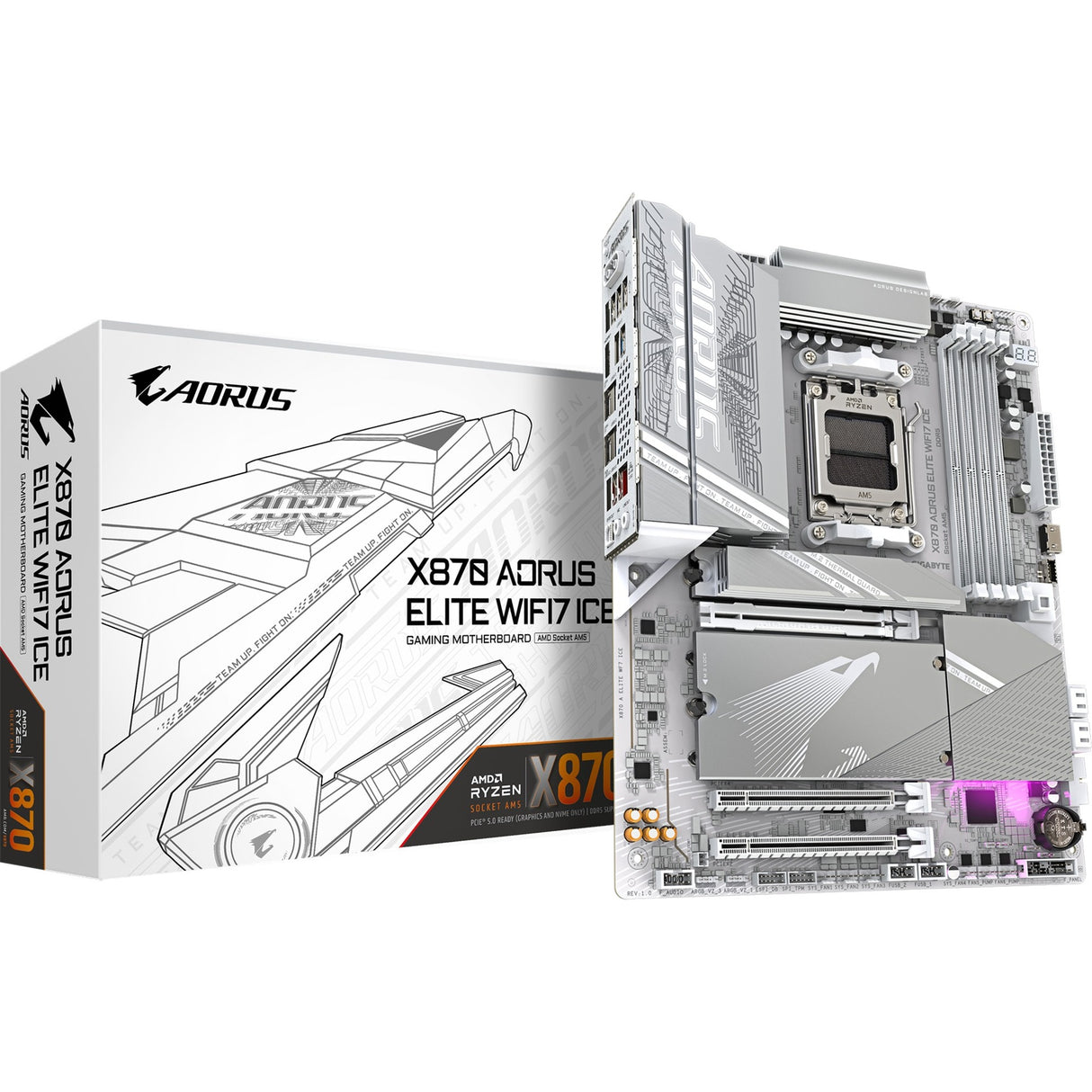 Gigabyte x870 A Elite WF7 Ice Rev 1.0, ATX, AMD AM5, x870, 4x DDR5, USB4, 2,5 GBE, Wi-Fi 7, PCIe 5