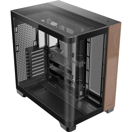 Antec C8 Curve Wood Midi-Tower-Gehäuse (schwarze Holzfarbe | 2x USB-A | 1x USB-C | gehärtetes Glas)
