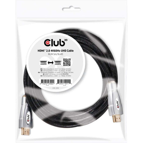 Club 3D HDMI 2.0 Kabel (Schwarz Silber, 5 Meter, 4K 60Hz)