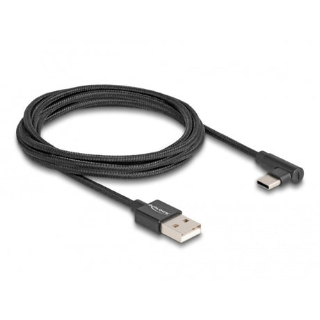 Delock USB-A 2.0 Stecker > USB-C Stecker Kabel (schwarz, 2 Meter, gesleevt, 90°)