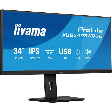 Iiyama Prolite xub3493wqsu-b6 34 Ultrawide Monitor (Schwarz (matt), 2x HDMI, Display Port, 2x USB-A, USB-B, 2x USB-C)