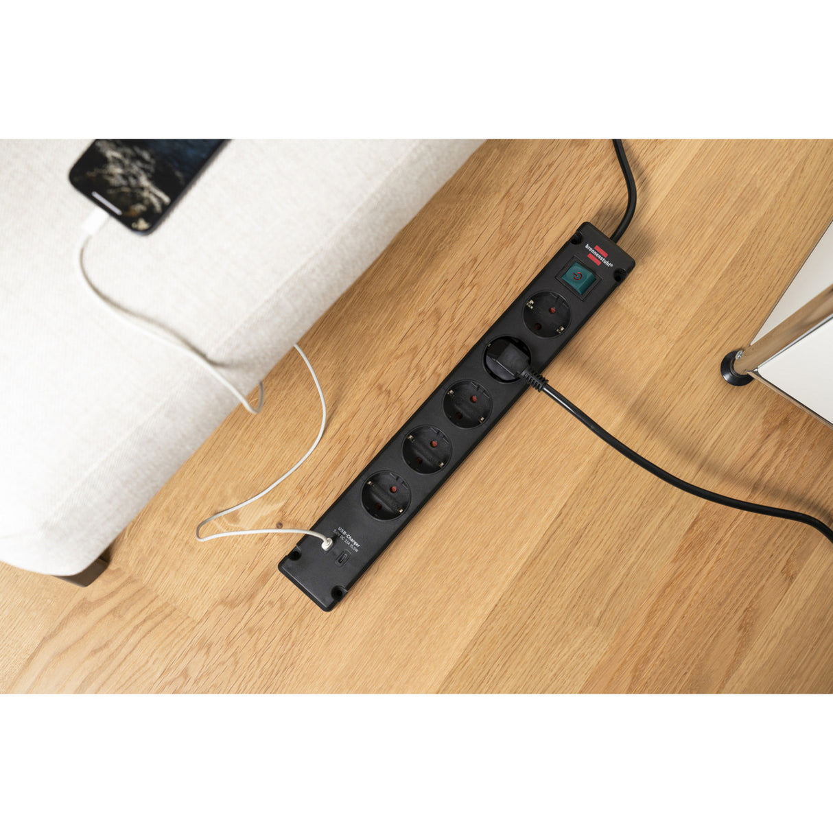 Brennerstuhl Bremounta Steckdosenleiste mit 2 USB C Ladebuchsen | 5-fach | schwarz | 3m h05vv-f 3g1,5 - 1150660415