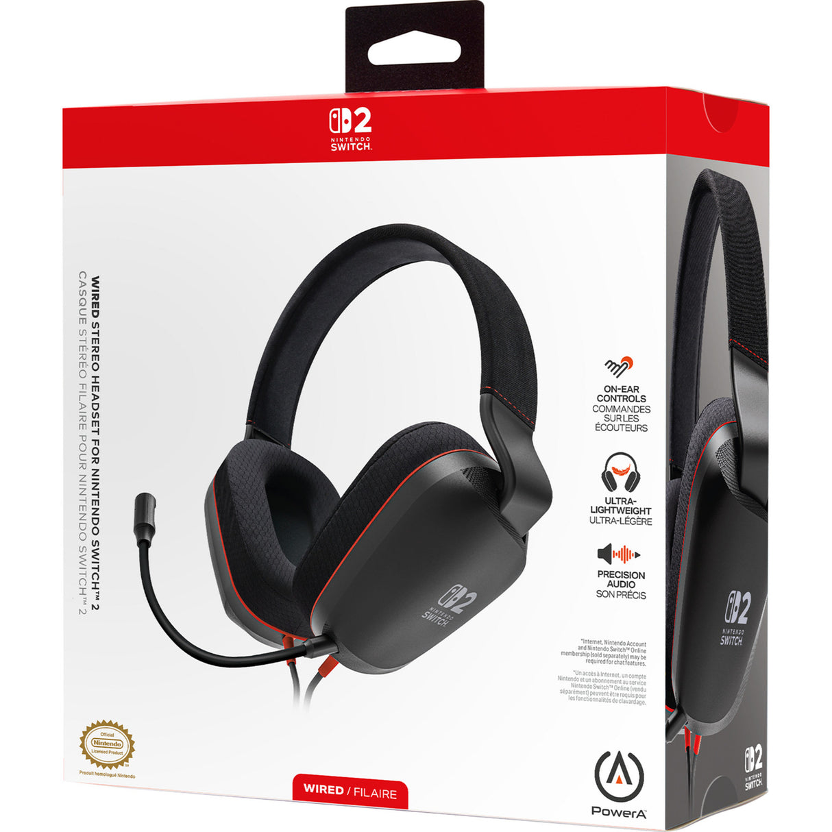 Powera kabelgebundenes Stereo-Headset für Nintendo Switch 2 Over-Ear-Gaming-Headset (schwarz rot, Nintendo Switch 2, Nintendo Switch – OLED-Modell, Nintendo Switch, Nintendo Switch Lite)