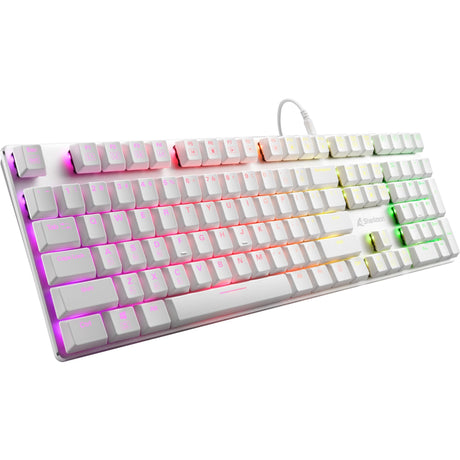 Sharkoon Purewriter RGB mechanische Gaming-Tastatur (weiß, US-Layout (QWERTY), Kailh Choc Low Profile rot, 100 %, RGB-LEDs)