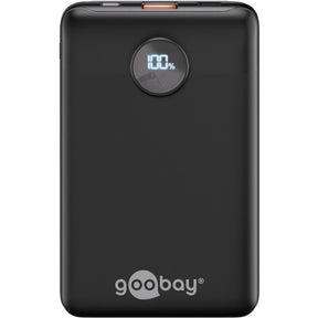 Goobay Powerbank kompakt 10.000 mAh (Schwarz, 10 Ah, 1x USB-A, 1x USB-C, Power Delivery, Schnellladung)