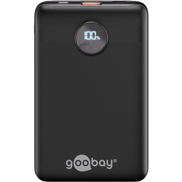 Goobay Powerbank kompakt 10.000 mAh (Schwarz, 10 Ah, 1x USB-A, 1x USB-C, Power Delivery, Schnellladung)