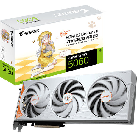Gigabyte aorus geforce rtx 5060 ari 8g grafische kaart (wit, 3x displayport, 1x hdmi, dlss 4.5)