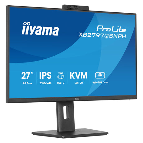 Iiyama Prolite xb2797qsnph-b1 27 Monitor (schwarz, HDMI, Displayport, USB-C, LAN, Audio, Webcam)
