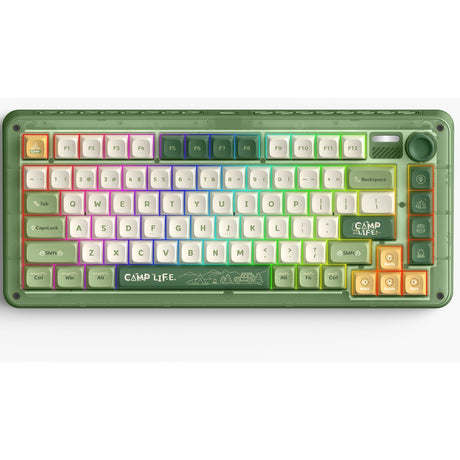 Iqunix ZX75 Camping kabellose mechanische Tastatur (grün, US-Layout (QWERTY), Cherry MX Brown, 75 %, RGB-LEDs, Hot-Swap-fähig, Double-Shot PBT, 2,4 GHz | Bluetooth 5.1 | USB-C)