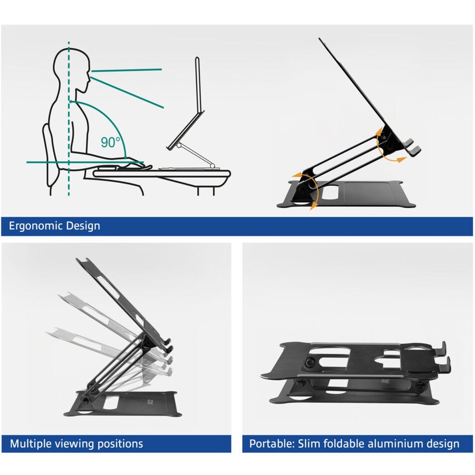 Act Connectivity Laptopständer, Aluminium, klappbar, stufenlos höhenverstellbar (schwarz)