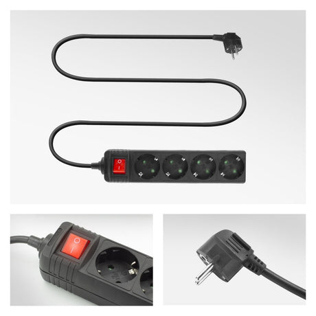 Act Connectivity Act Steckdosenleiste mit Leuchtschalter, 4 Steckdosen, 2 m, schwarz AC2440