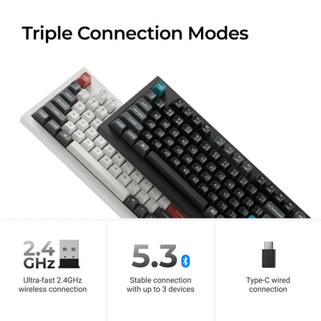 Keychron Q5 Ultra-M3 8K kabellose, benutzerdefinierte mechanische Tastatur (weiß, US-Layout (QWERTY), Seidenpom-Rot, 96 %, RGB, Hot-Swap, 8 K, 2,4 GHz | Bluetooth 5.2 | USB-C)