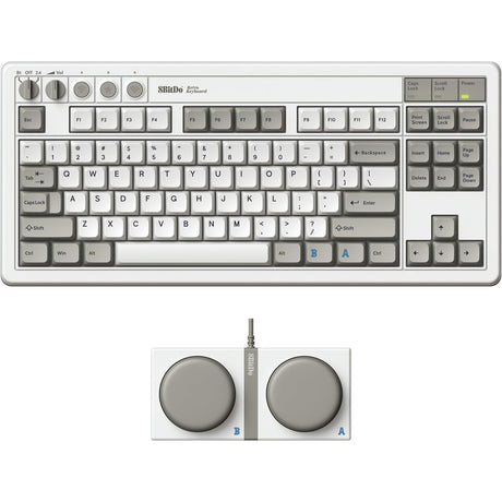 8bitdo Retro mechanische Tastatur M Edition (grau, US-Layout (QWERTY), Kailh Box weiß, 80 % (TKL), Bluetooth Low Energy, Wireless 2,4 G, USB)