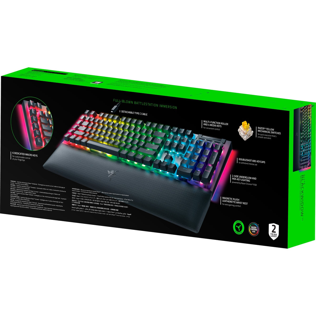 Razer Blackwidow V4, Gaming-Tastatur (Schwarz, US-Layout, Gelb, RGB-LEDs, Doubleshot-ABS)