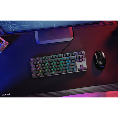 Trust gxt 864 cada compact mechanisch tkl-gamingtoetsenbord (zwart, us lay-out (qwerty), huano brown, rgb)