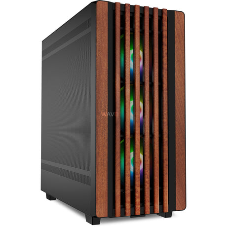 Sharkoon Rebel C70M RGB Midi-Tower-Gehäuse (schwarze Holzfarbe | 2x USB-A | 1x USB-C | RGB)