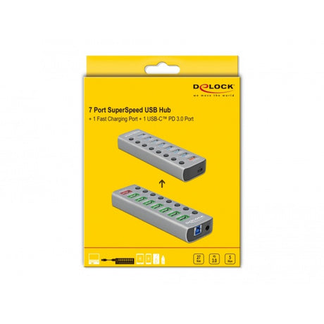 Delock USB 3.2 Gen 1 Hub mit 7 Ports USB Hub (grau)