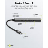 Goobay schlanker USB-Hub mit 5 Ports, USB-C auf USB-C USB-A, 5 Gbit s (hellgrau)