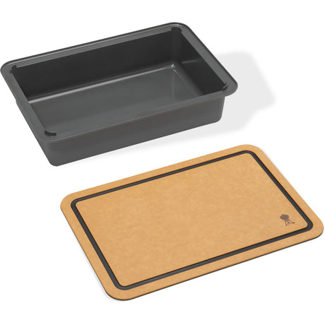 Weber Works Schneidebrett und Aufbewahrungsbox (graubraun, zum Platzieren im Works-Beistelltisch)