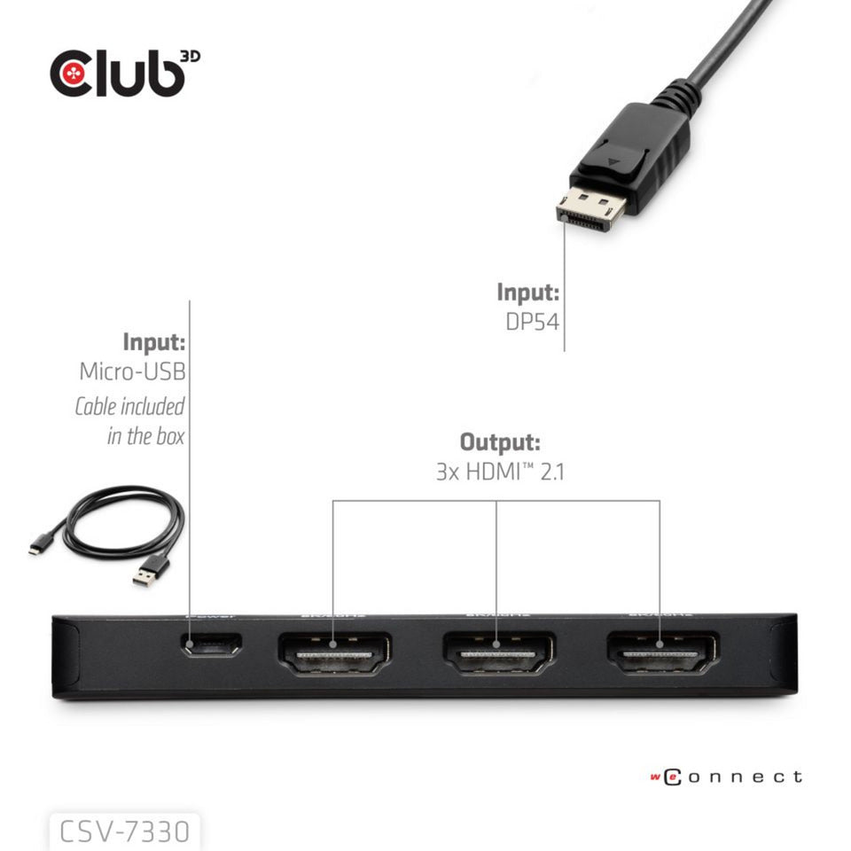 Club 3D Display Port zu Triple HDMI 8K60Hz Hub (Schwarz)