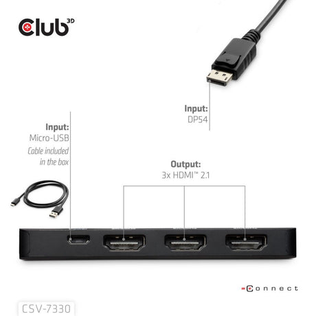 Club 3D Display Port zu Triple HDMI 8K60Hz Hub (Schwarz)