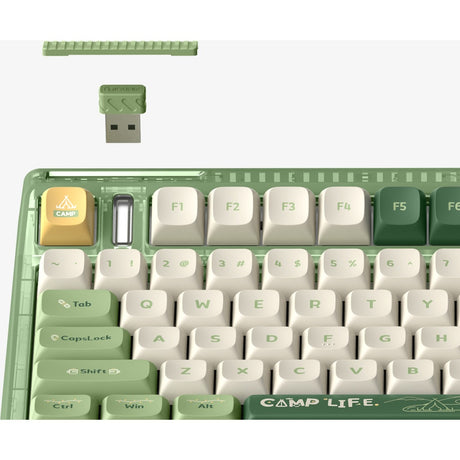 Iqunix OG80 Camping kabellose mechanische Tastatur (grün, US-Layout (QWERTY), Cherry MX Rot, 80 % (TKL), RGB-LEDs, Hot-Swap-fähig, PBT, 2,4 GHz | Bluetooth 5.1 | USB-C)