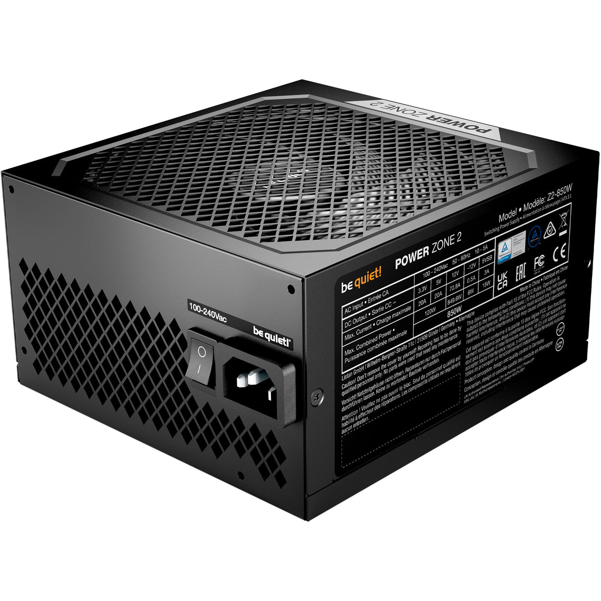 Ruhig sein! Power Zone 2 modulares 850-Watt-Netzteil (schwarz, 1x 12V-2x6, 3x PCIe)