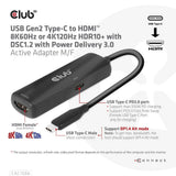 Club 3d usb-c naar hdmi 2.1+ pd 3.0 100 watt adapter (zwart)