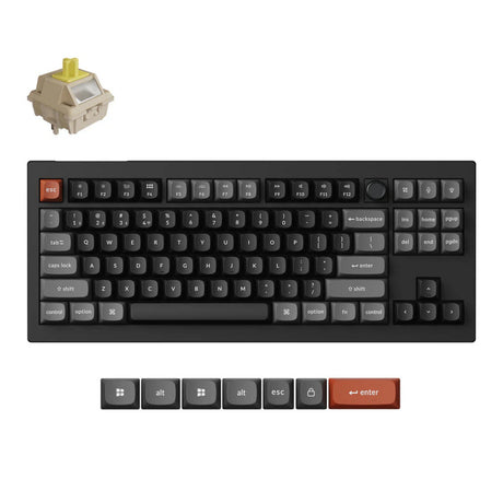 Keychron v3 Ultra 8K kabellose, benutzerdefinierte mechanische Tastatur (schwarz, US-Layout (QWERTY), Seidenpom-Banane, 80 % (TKL), RGB, Hot-Swap, 2,4 GHz | Bluetooth 5.3 | USB-C)