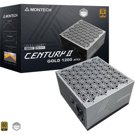 Montech Century II modulares 1200-Watt-Netzteil (Silber, 1x 12V-2x6, 6x PCIe)