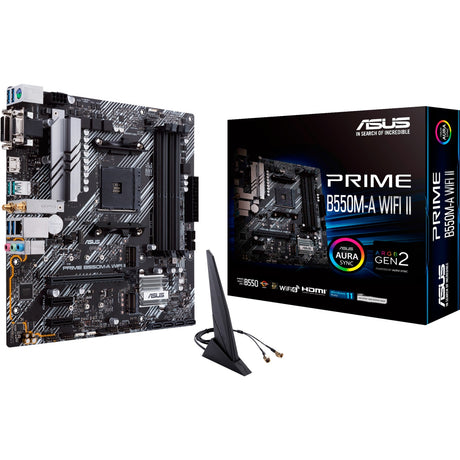 Asus prime b550m-a wifi ii socket am4 moederbord (zwart zilver, raid, gb-lan, wi-fi 6, bt, sound, µatx)